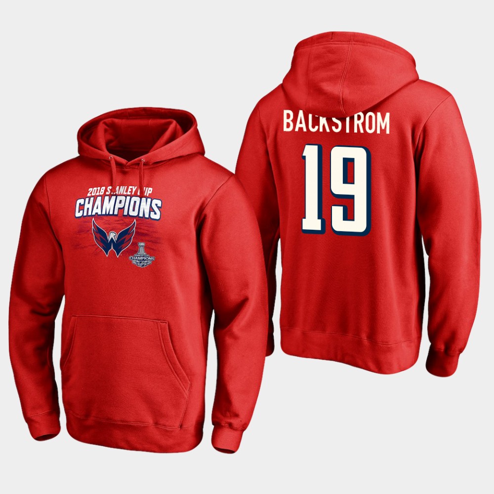 NHL Men Washington capitals #19 nicklas backstrom 2018 stanley cup champions pullover hoodie